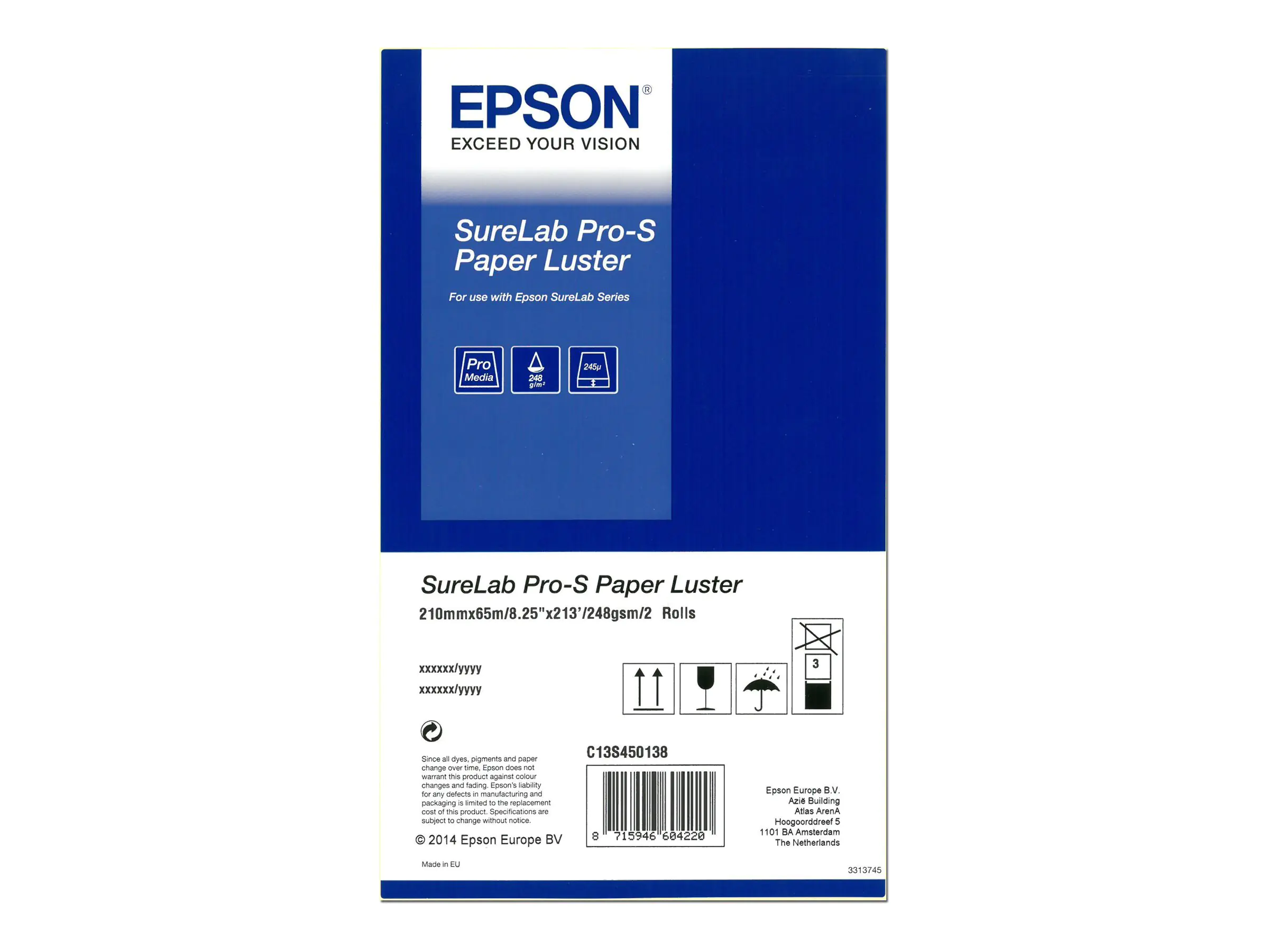Epson SureLab Pro-S Paper Luster BP - Glänzend - 243 Mikrometer - Rolle A4 (21 cm x 65 m)