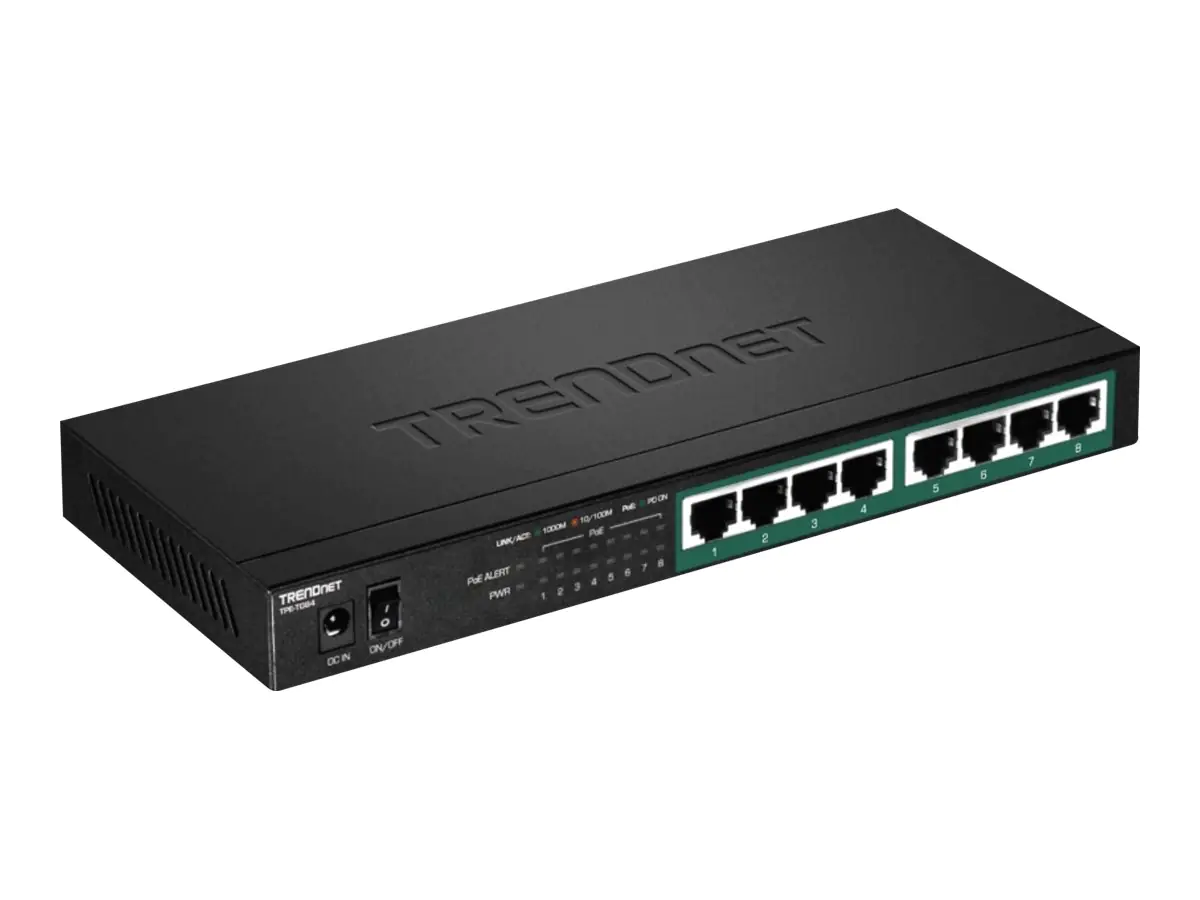 TRENDnet TPE TG84 - Switch - 8 x 10/100/1000 (PoE+) - Desktop, wandmontierbar - PoE+ (120 W) - TAA-konform
