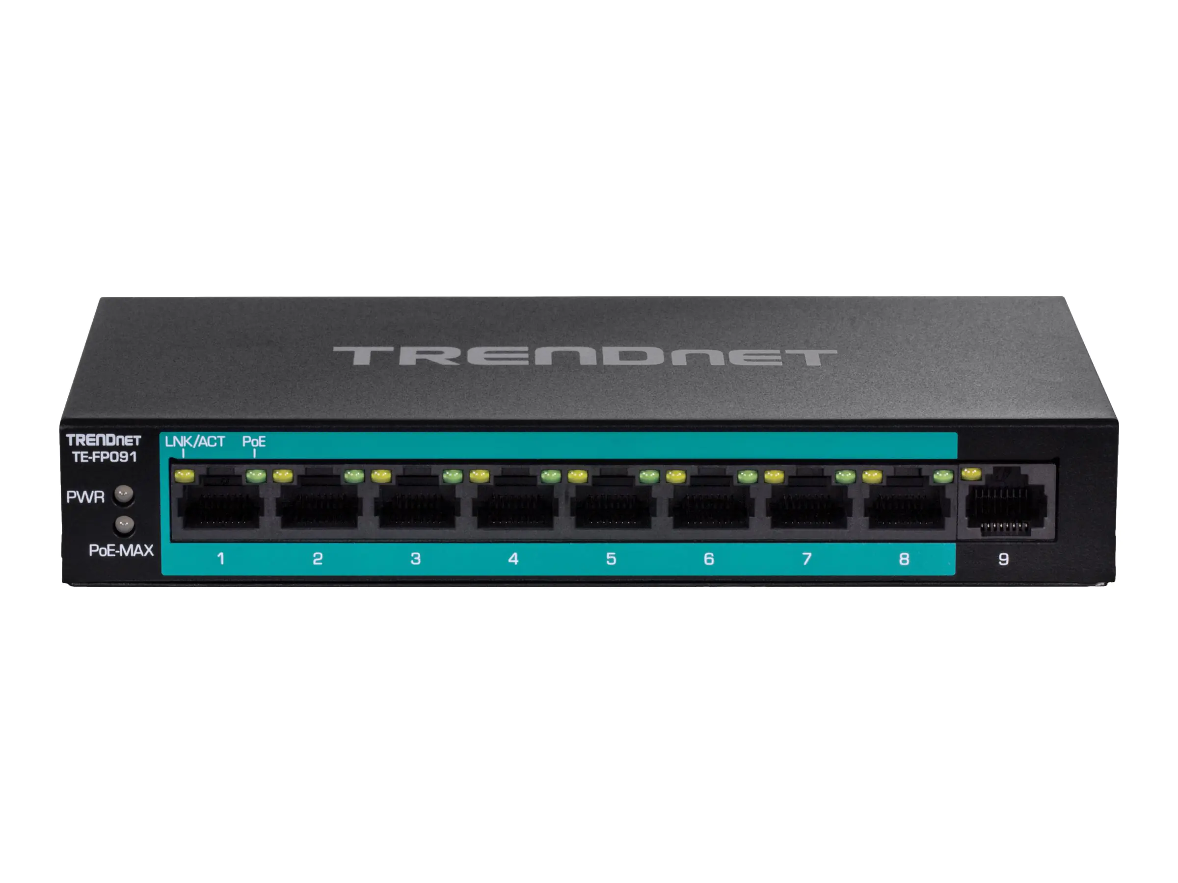 Trendnet TE-FP091 - Switch - unmanaged - 8 x 10/100 (PoE+) + 1 x 10/100 - Desktop, wandmontierbar - PoE+ (60 W)