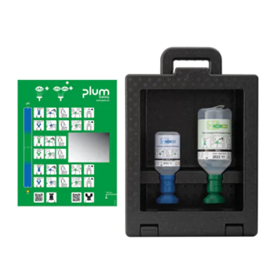 PLUM Augenspülstation iBox 2 42,5 x 29,4 x 13,4 cm (B x H x T) je 1 x 200 ml pH Neutral (4752), 500 ml Plum Eyewash (4604), Piktogrammtafel Polypropylen schwarz