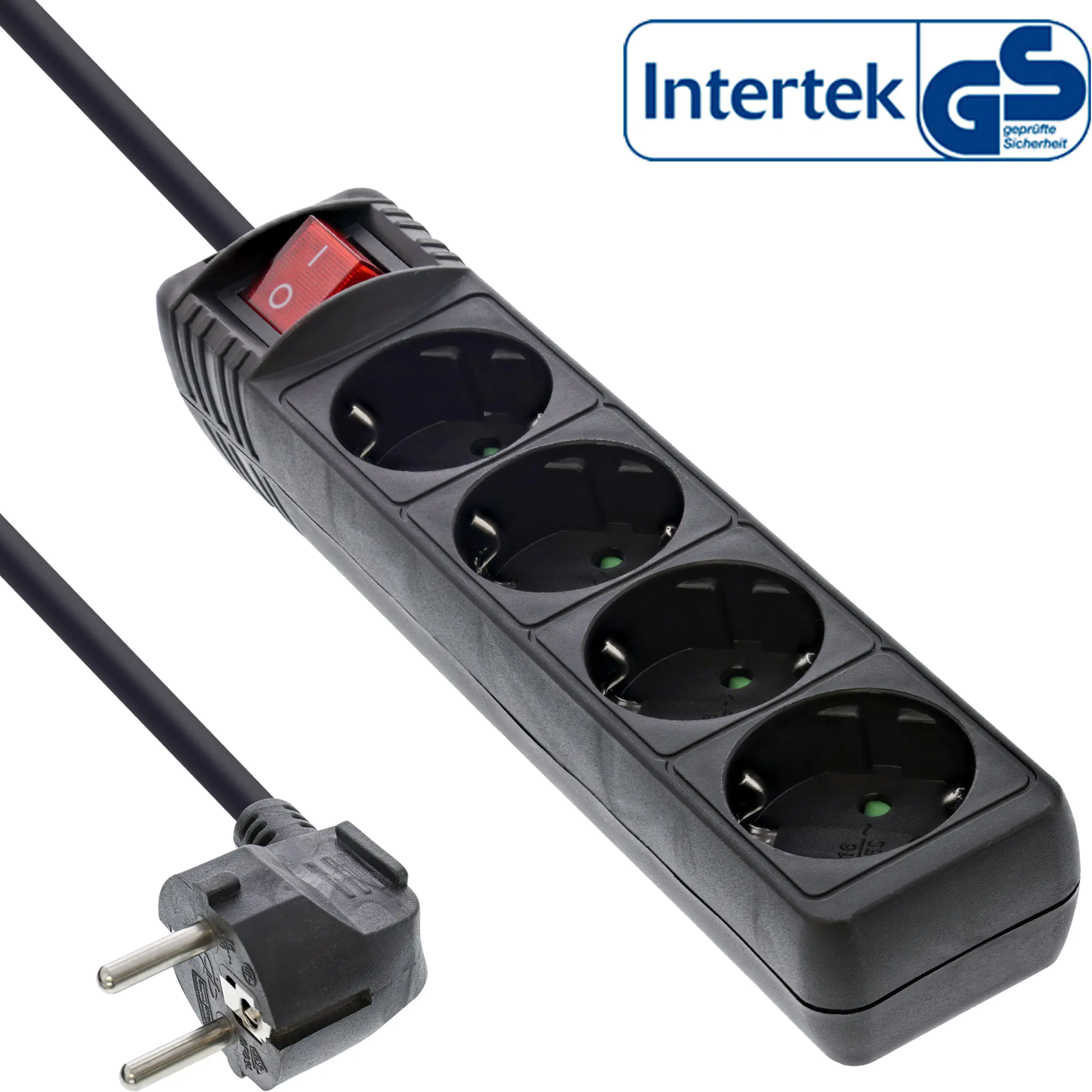 InLine Steckdosenleiste - 4-fach Schutzkontakt - mit Schalter - schwarz - 3m 16443D
