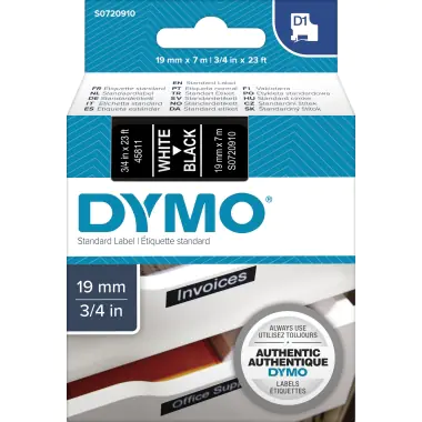 DYMO D1 - Selbstklebend - Weiß auf Schwarz - Rolle (1,9 cm x 7 m) 1 Kassette(n) Etikettenband - für LabelMANAGER 360, 400, 420, 450, 500, PC, PC2, Wireless PnP; LabelPOINT 300, 350