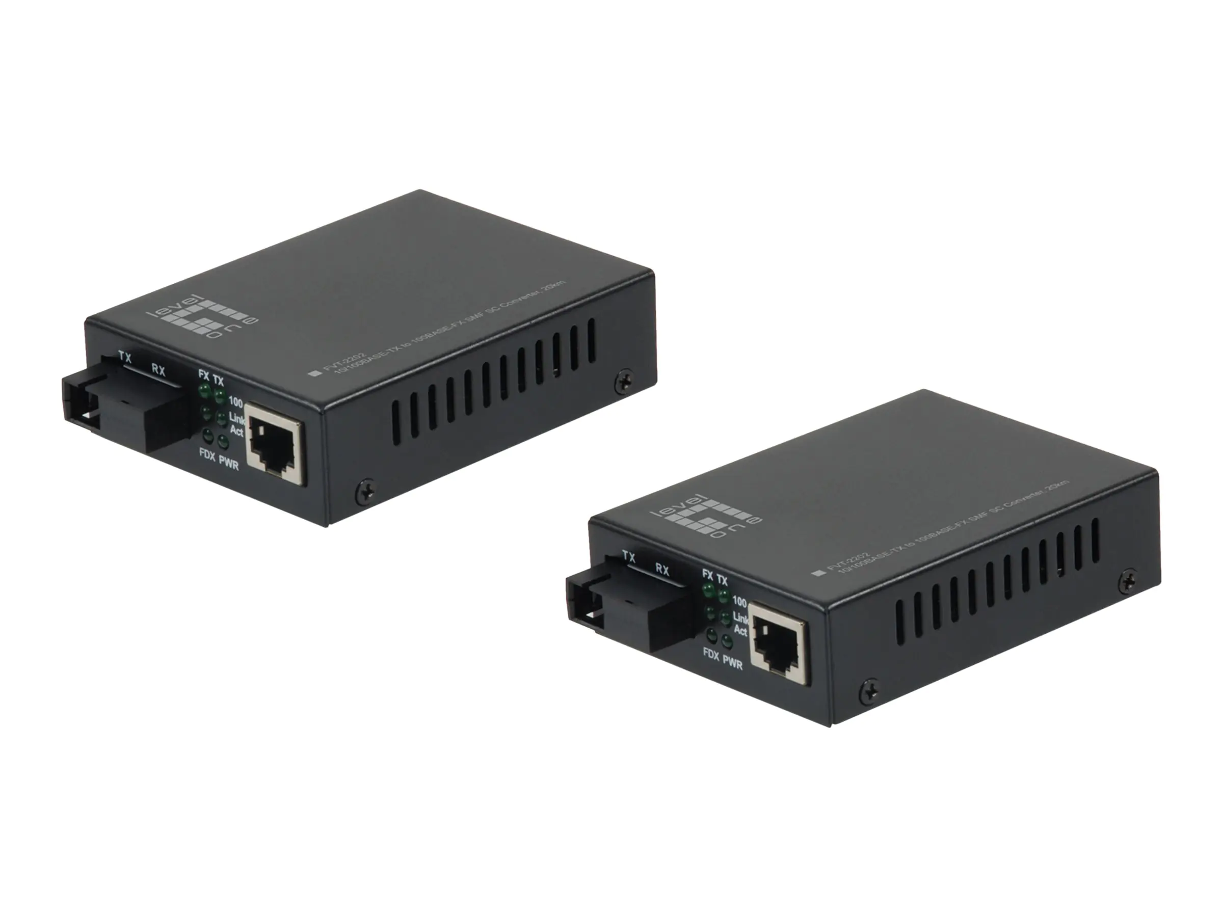 LevelOne FVT-2202 - Medienkonverter - 100Mb LAN - 10Base-T, 100Base-FX, 100Base-TX - RJ-45 / SC Single-Modus - bis zu 20 km - 1550 nm / 1310 nm (Packung mit 2)