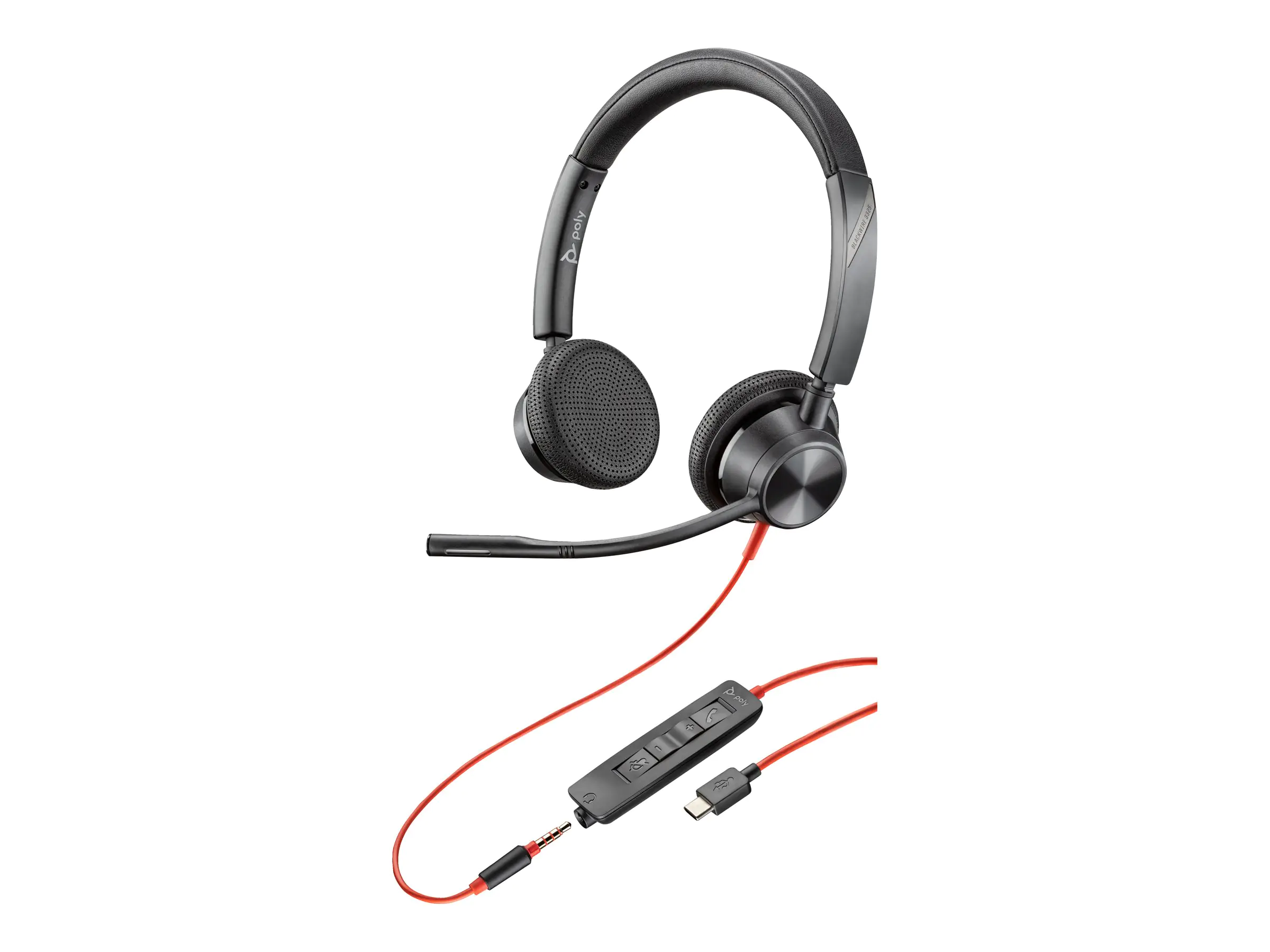 Poly Blackwire 3325 - Blackwire 3300 series - Headset - On-Ear - kabelgebunden - 3,5 mm Stecker, USB-C - Schwarz