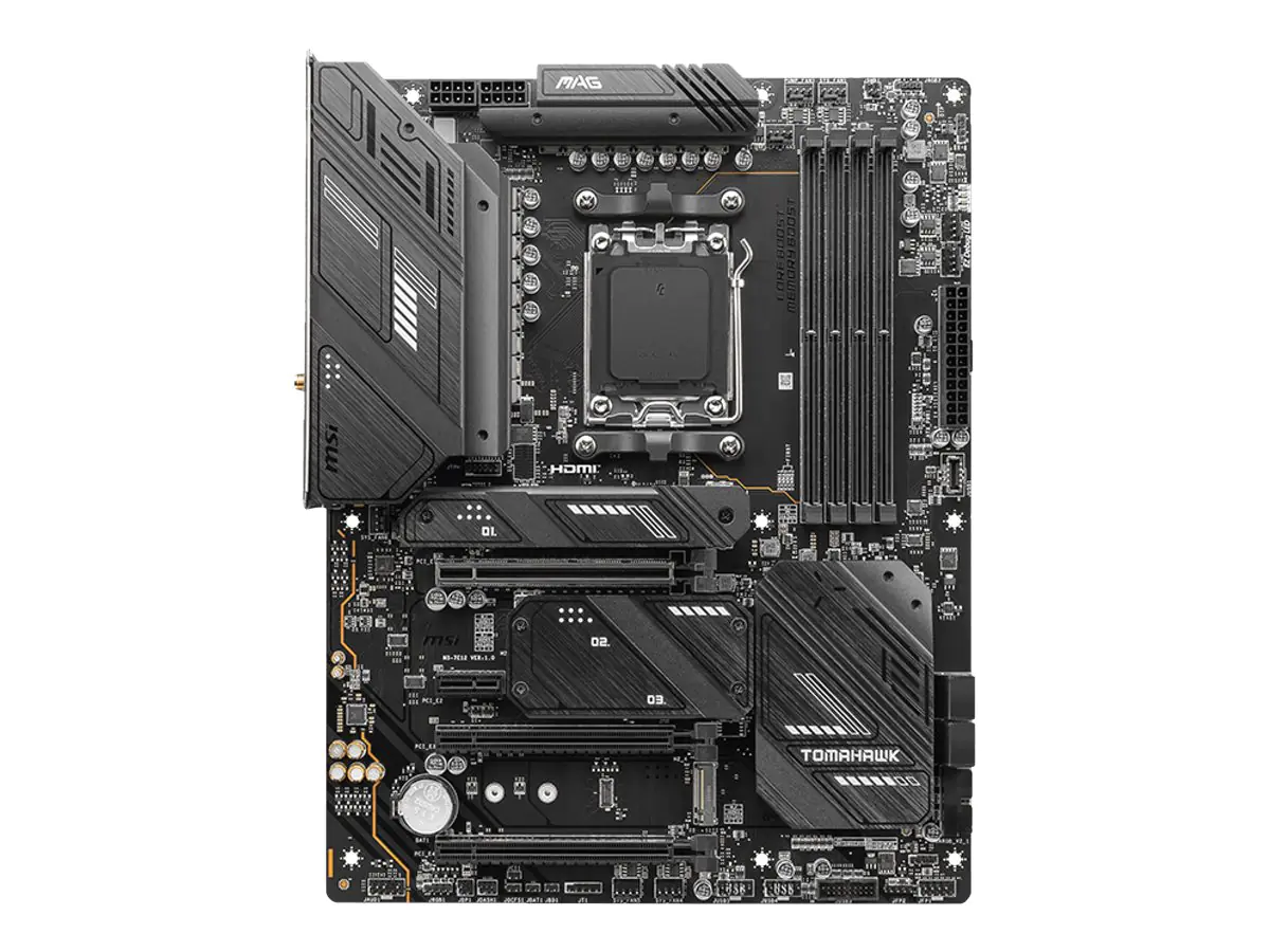 MSI MAG X670E TOMAHAWK WIFI - Motherboard - ATX - Socket AM5 - AMD X670E Chipsatz - USB 3.2 Gen 1, USB 3.2 Gen 2, USB-C Gen 2x2, USB-C 3.2 Gen2 - 2.5 Gigabit LAN, Wi-Fi 6, Bluetooth - Onboard-Grafik (CPU erforderlich) - HD Audio (8-Kanal)