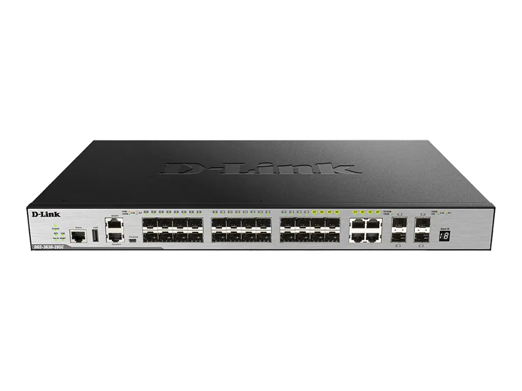 D-Link DGS 3630-28SC - Switch - L3 - managed - 20 x Gigabit SFP + 4 x 1000Base-T (Kombi) + 4 x 10 Gigabit SFP+ - an Rack montierbar