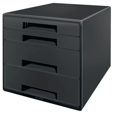 Leitz Schubladenbox Recycle CUBE 4 Schubladen DIN A4 Polystyrol, 90 % recycelt Gehäusefarbe: schwarz Farbe der Schublade: schwarz