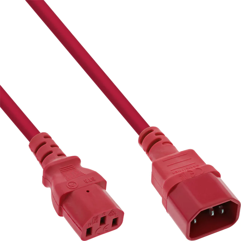 InLine 55er B-Pack Kaltgeräteverlängerung - C13/C14 - rot - 1m B-16501R