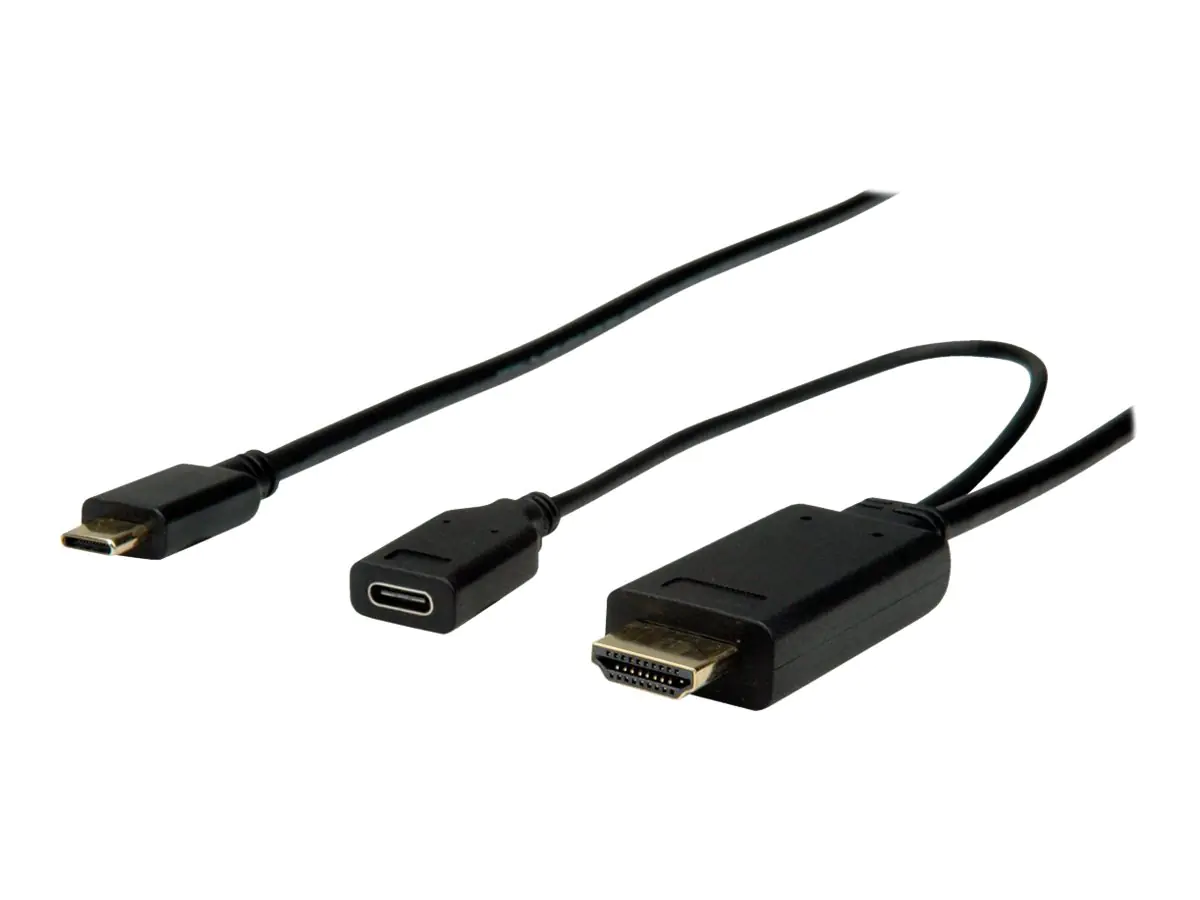 Roline - Adapterkabel - USB-C männlich zu HDMI, USB-C (nur Spannung) - 2 m - Schwarz - 4K Unterstützung