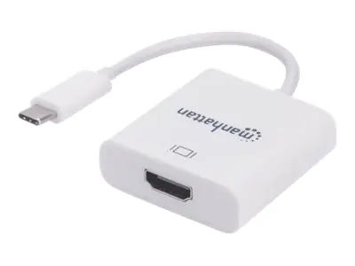 Manhattan USB-C to HDMI Cable, 4K@30Hz, 8cm, White, Male to Female, Three Year Warranty, Blister - Videoadapter - 24 pin USB-C männlich zu HDMI weiblich - 8 cm - abgeschirmt - weiß - geformt, 4K Unterstützung