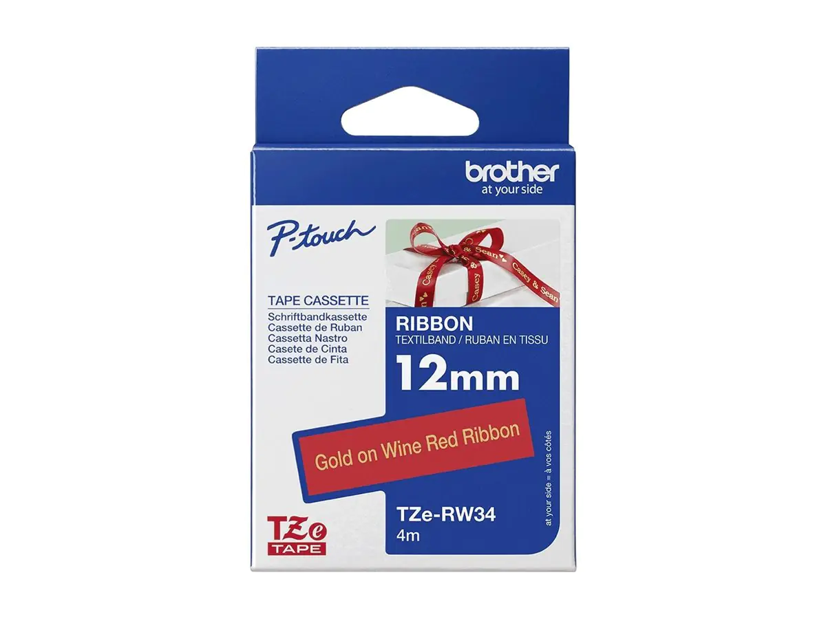Brother TZe-RW34 - Gold auf Weinrot - Rolle (1,2 cm x 4 m) TZERW34