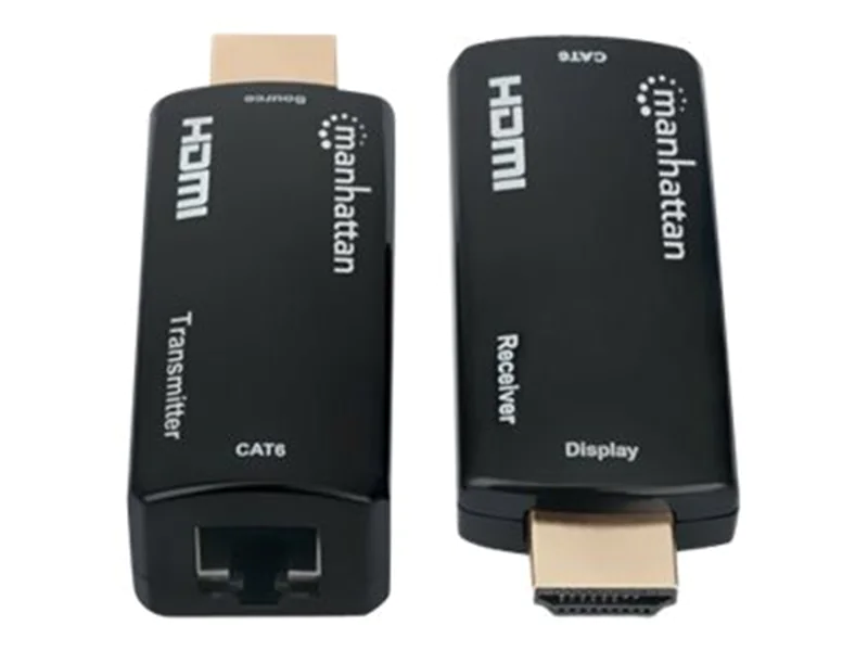 Manhattan 1080p@60Hz Compact HDMI over Ethernet Extender Kit, Extends Distances of Signal up to 60m with a Single Cat6 Ethernet Cable, Transmitter and Receiver included, Power over Cable, Ultra Slim Design, Three Year Warranty, Black - Erweiterung für Vid