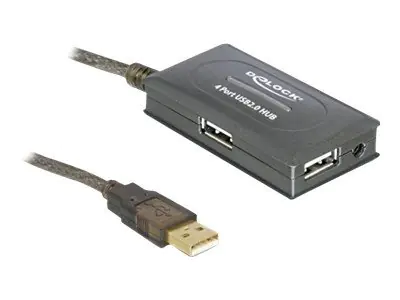 DeLock USB 2.0 Extension Cable 10 m active with 4 port Hub - Hub - 4 x USB 2.0
