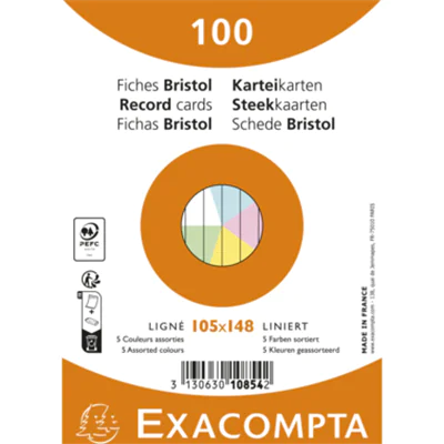 Exacompta Karteikarte DIN A6 liniert je 20 x blau, gelb, grün, rosa, weiß 100 St./Pack.