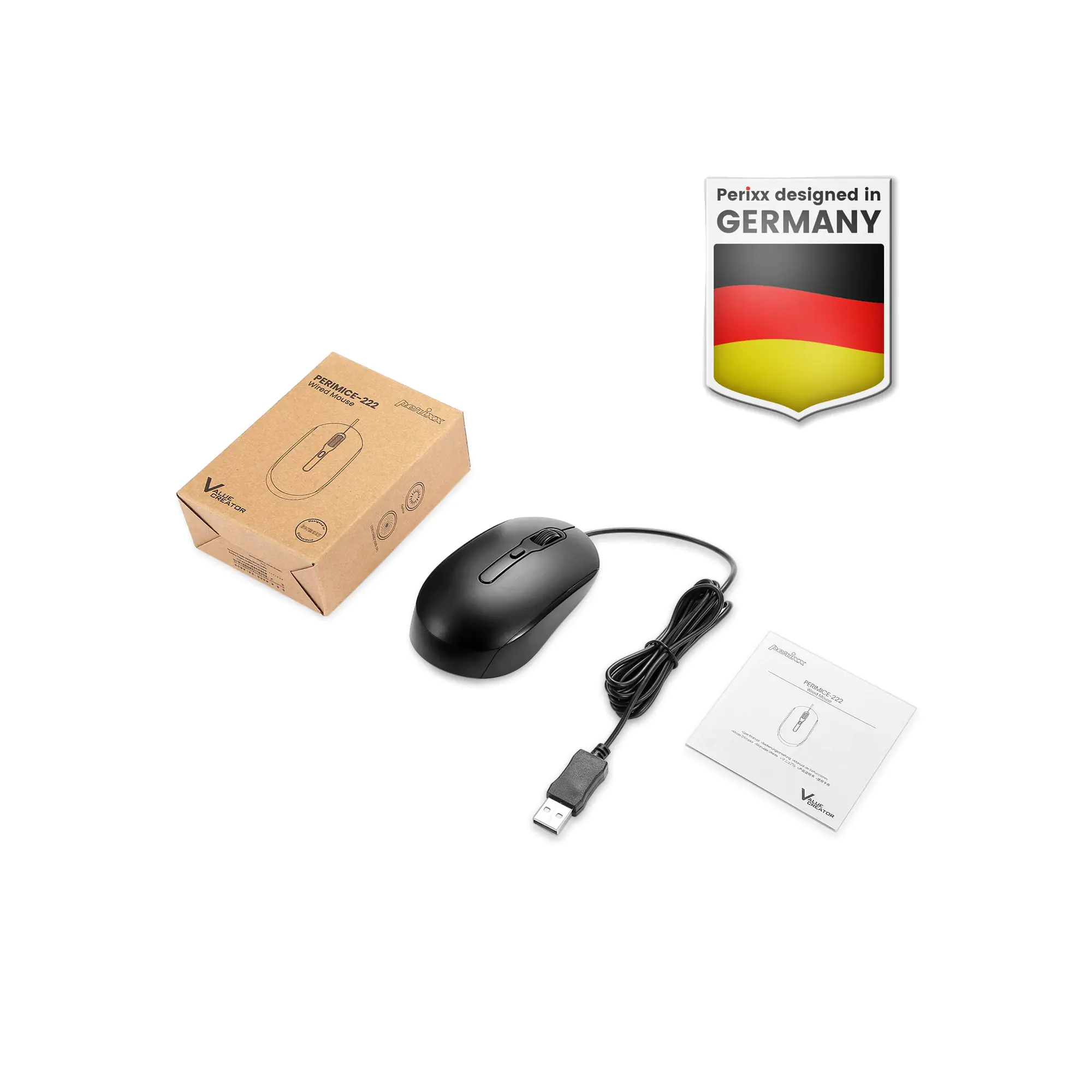 Perixx PERIMICE-222UB Maus optisch Silent USB-A schwarz - Maus - Optisch