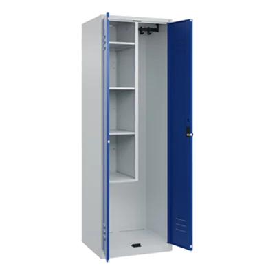 C+P Putzmittelschrank Classic PLUS 600 x 1.850 x 500 mm (B x H x T) Stahl Farbe der Front: enzianblau Farbe des Korpus: lichtgrau