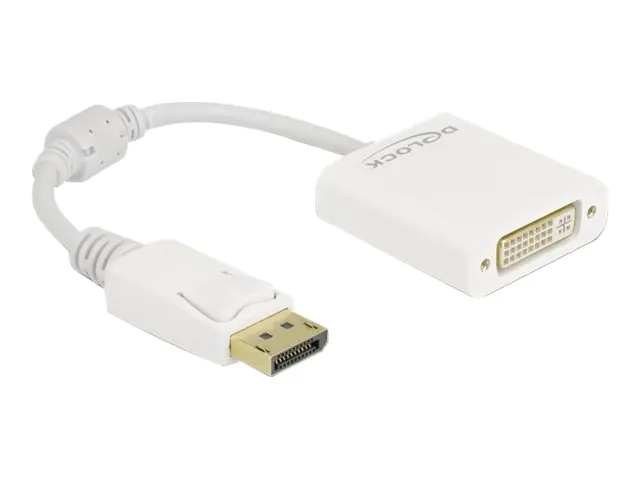 Delock - Videoadapter - DisplayPort (M) eingerastet zu DVI-I (W) schraubbar - DisplayPort 1.1 - 15 cm - Passiv, 1080p-Unterstützung, 60 Hz - weiß