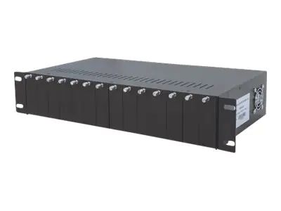 Intellinet 14-Slot-Medienkonvertergehäuse, 19"-Rackmount, 2 HE, 2 Netzteile (1 redundant) im Lieferumfang - Modulare Erweiterungseinheit - 2U - Rack-montierbar