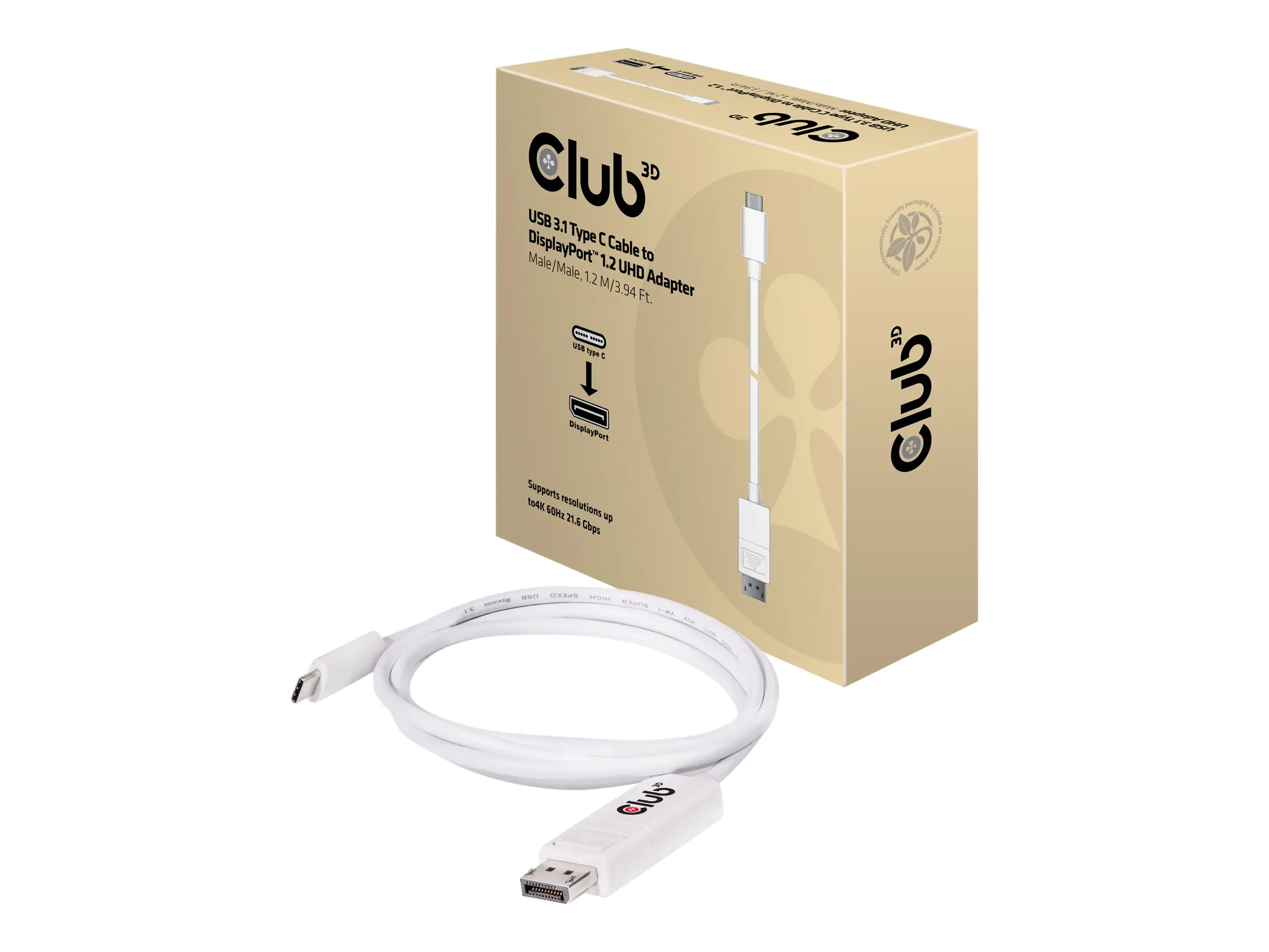 Club 3D - DisplayPort-Kabel - USB-C (M) bis DisplayPort (M) - 1.2 m - 4K Unterstützung