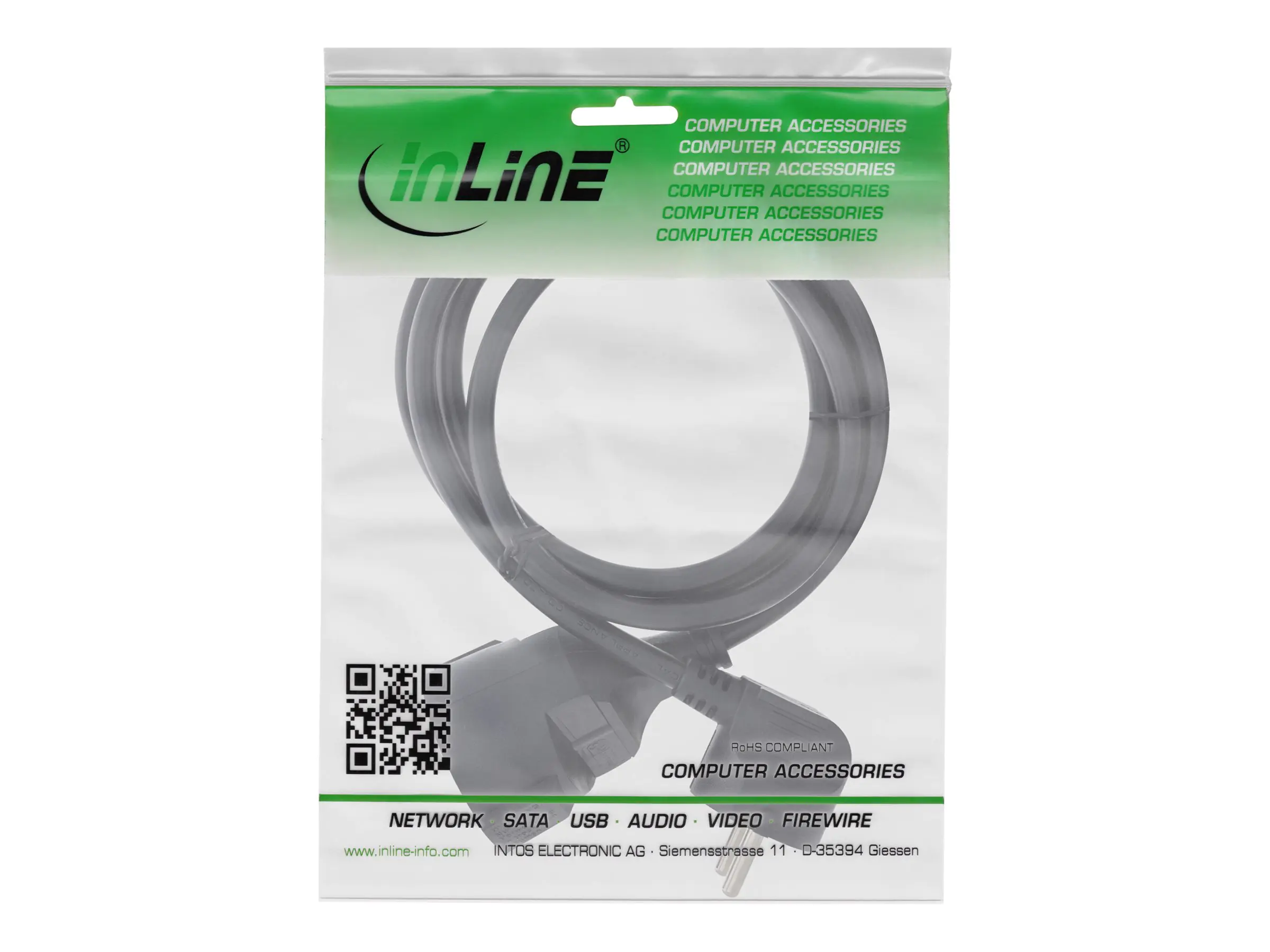 InLine Strom-Verlängerung Schutzkontakt Stecker gewinkelt / Buchse - schwarz - 7m 16407Y