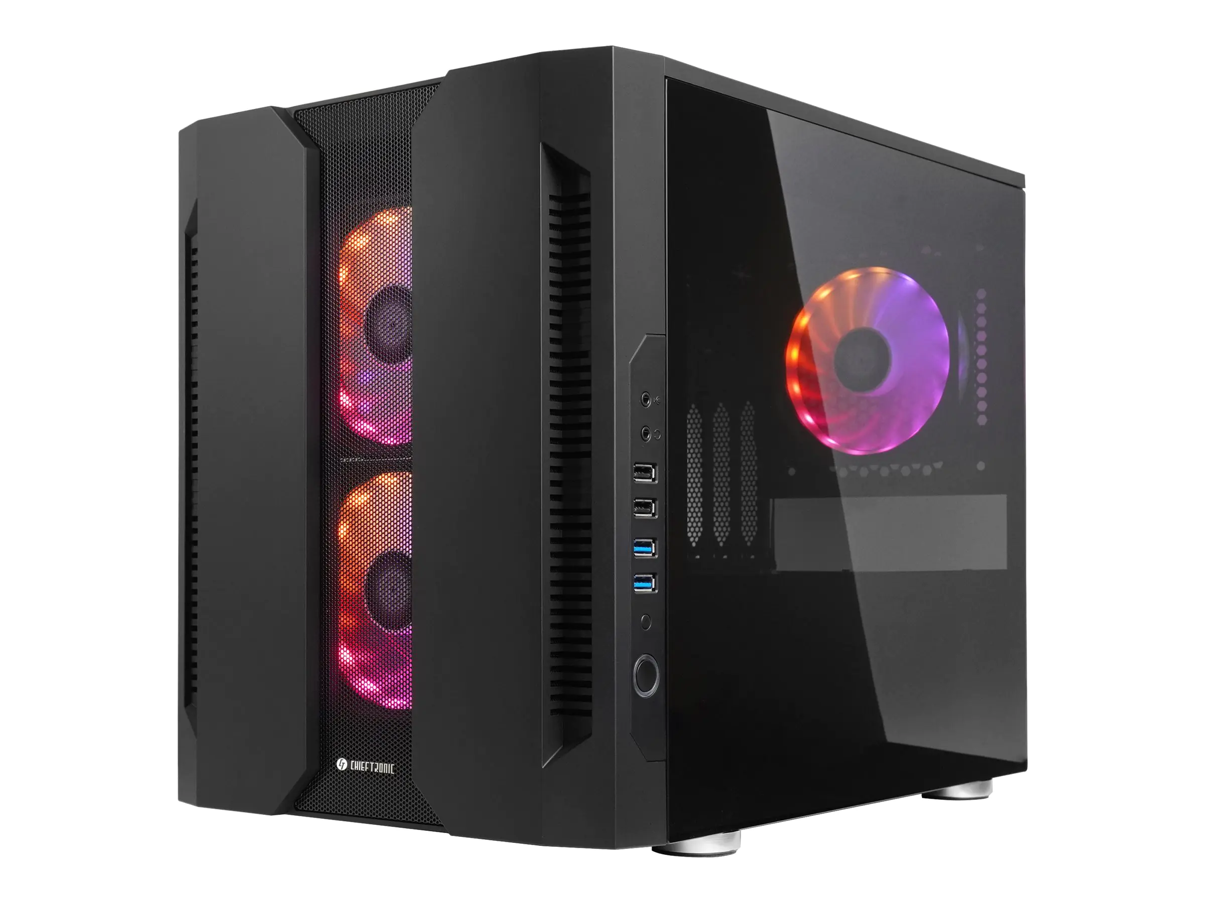 Chieftronic M2 - Cube - micro ATX - Seitenteil mit Fenster (gehärtetes Glas) - keine Spannungsversorgung (ATX) - Schwarz - USB/Audio