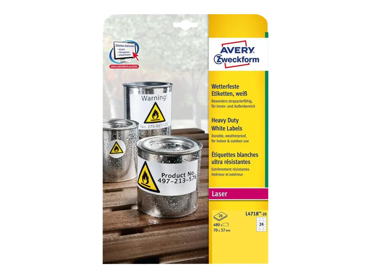 Avery Zweckform L4718 - Polyester - matt - permanenter Klebstoff L4718-20