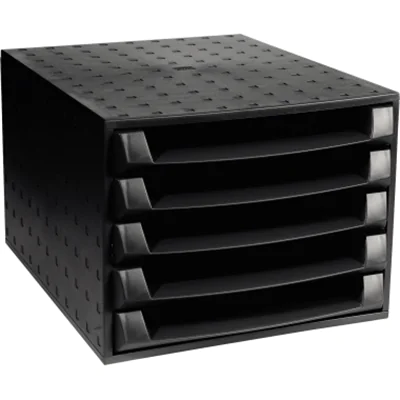 Exacompta Schubladenbox THE BOX 5 Schubladen DIN A4, Überbreite Polystyrol/Polypropylen Gehäusefarbe: schwarz