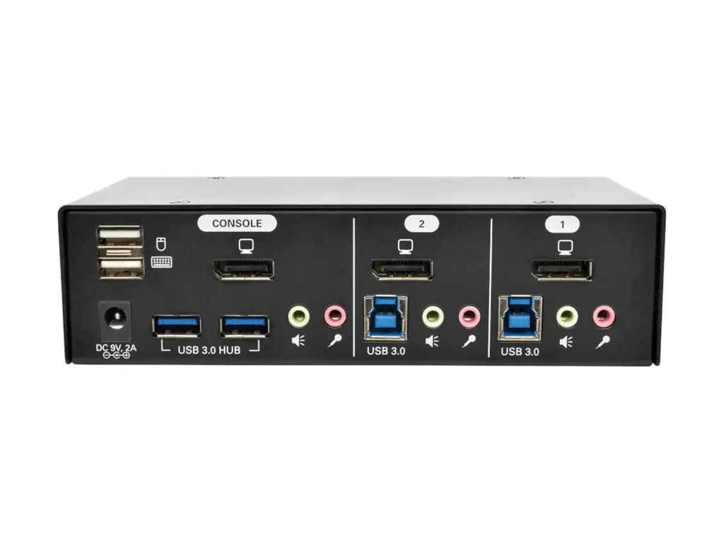 Eaton Tripp Lite series 2-Port DisplayPort KVM Switch w/Audio, Cables and USB 3.0 SuperSpeed Hub - KVM-/Audio-/USB-Switch - 2 x KVM/Audio/USB - 1 lokaler Benutzer - Desktop