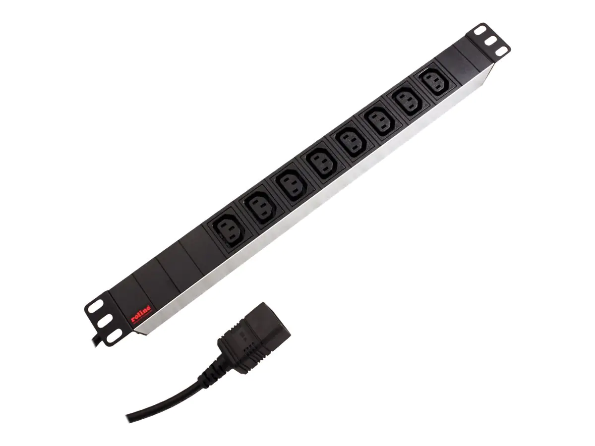 Roline - Stromverteilungseinheit (Rack - einbaufähig) - 3600 Watt - Eingabe, Eingang IEC 60320 C20 16A - Ausgangsanschlüsse: 8 (8x IEC 60320 C13) - 1U - 48.3 cm (19") - 2 m Schnur - Hellgrau, RAL 7035, Aluminium
