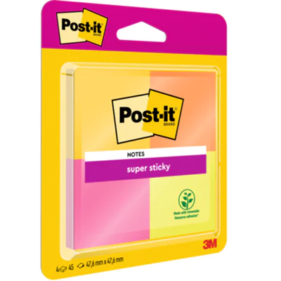Post-it Haftnotiz Super Sticky 6910YPOG 48x48mm sort. 4 St./Pack.