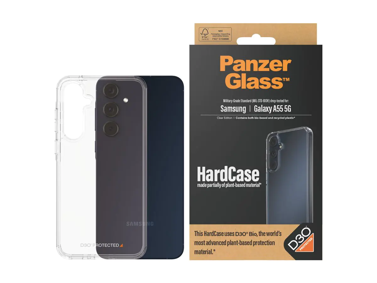 PanzerGlass HardCase - Clear Edition - hintere Abdeckung für Mobiltelefon - kompatibel mit MagSafe - Kunststoff, D3O Bio - durchsichtig - für Samsung Galaxy A55