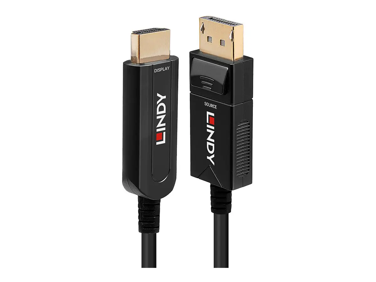 Lindy - Adapterkabel - DisplayPort männlich zu HDMI männlich - 30 m - Hybrid Kupfer/Kohlefaser - Schwarz - rund, 4K Unterstützung