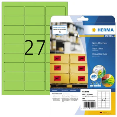 HERMA Etikett 5143 63,5x29,6mm neongrün 540 St./Pack.