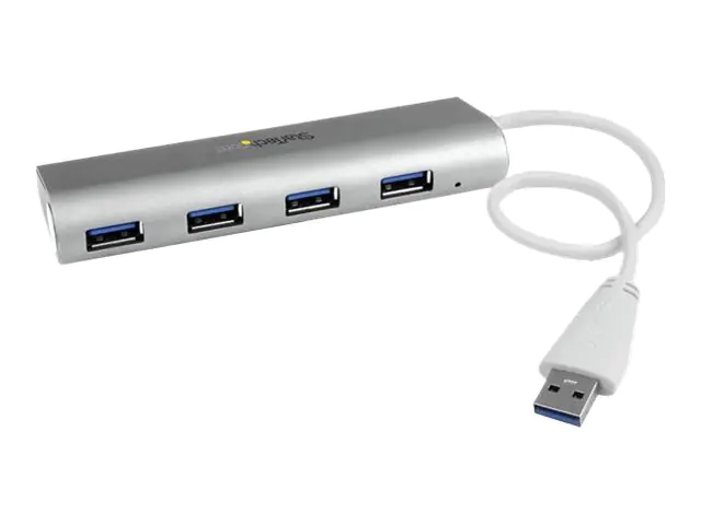 StarTech 4 Port kompakter USB 3.0 Hub mit eingebautem Kabel - Aluminium USB Hub - Silber - Hub - 4 x SuperSpeed USB 3.0