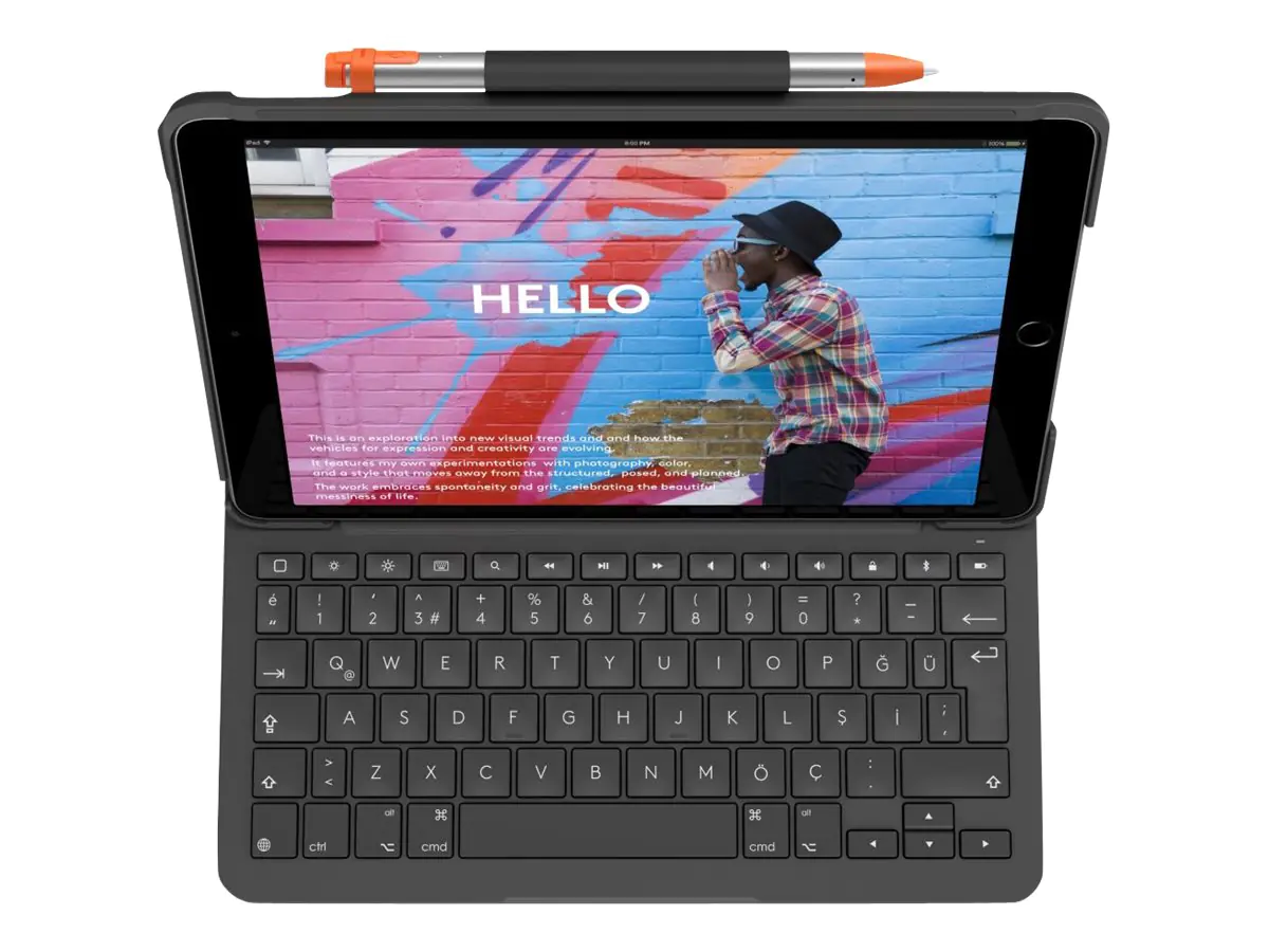 Logitech Slim Folio - Tastatur und Foliohülle - kabellos - Bluetooth - QWERTZ - Deutsch - Graphite - für Apple 10.2-inch iPad (7. Generation, 8. Generation, 9. Generation)