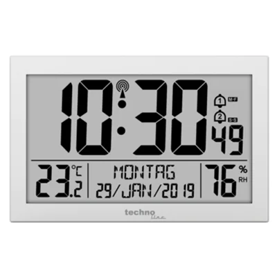 technoline® Funkuhr WS 8016 Kunststoff weiß