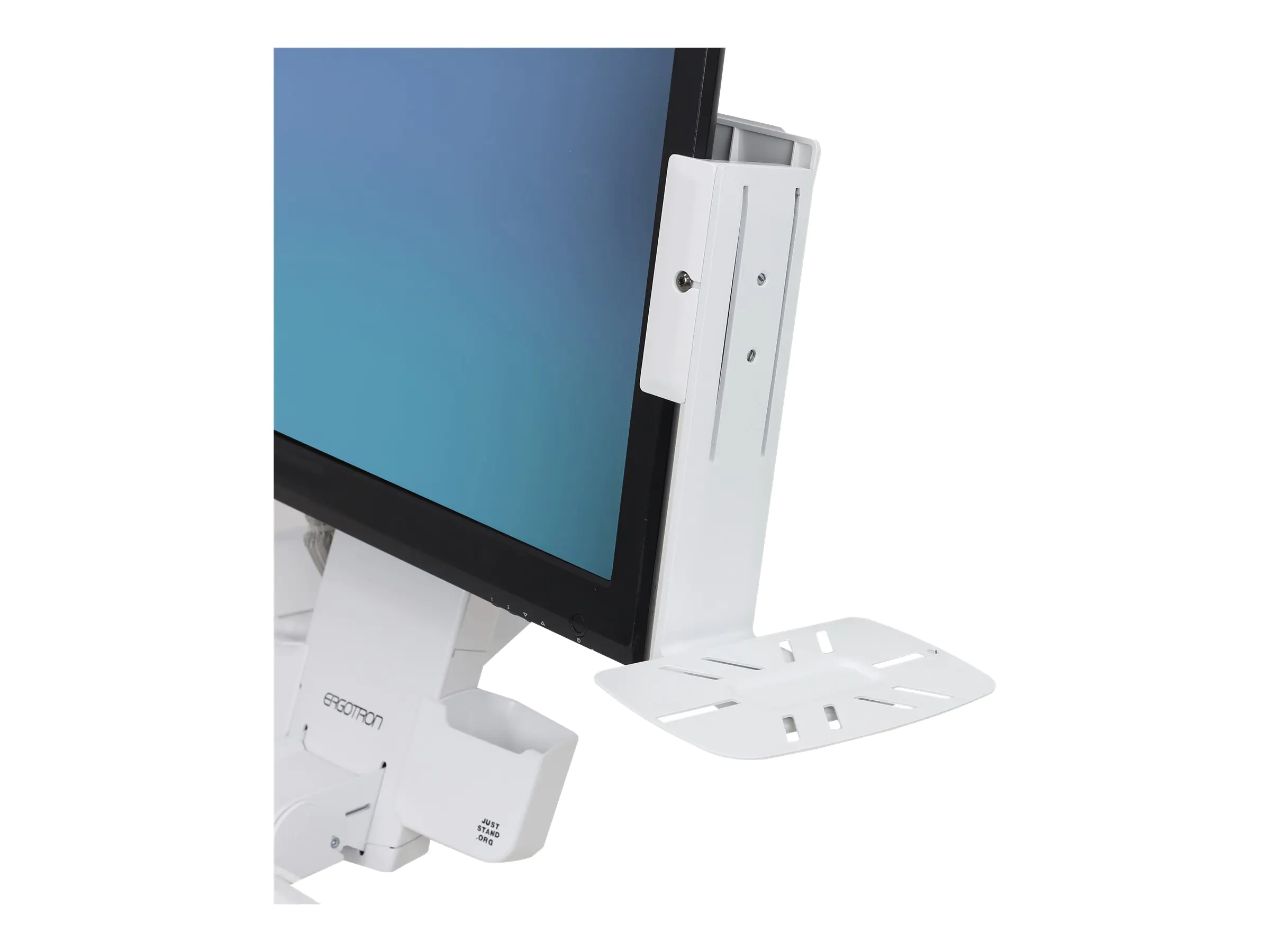 Ergotron - Befestigungskit (Befestigungswinkel, Befestigungsteile, VESA-Halterung, P/L Sperr-Hardware, Neigbare Ablage) - für Scanner - weiß - Seitlich am Monitor