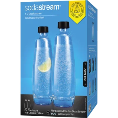 SODASTREAM Sprudlerflasche SODASTREAM Wassersprudler DUO Titan 1016812491 1 l, Fülllinie 0,84l spülmaschinengeeignet Glas 2 St./Pack.