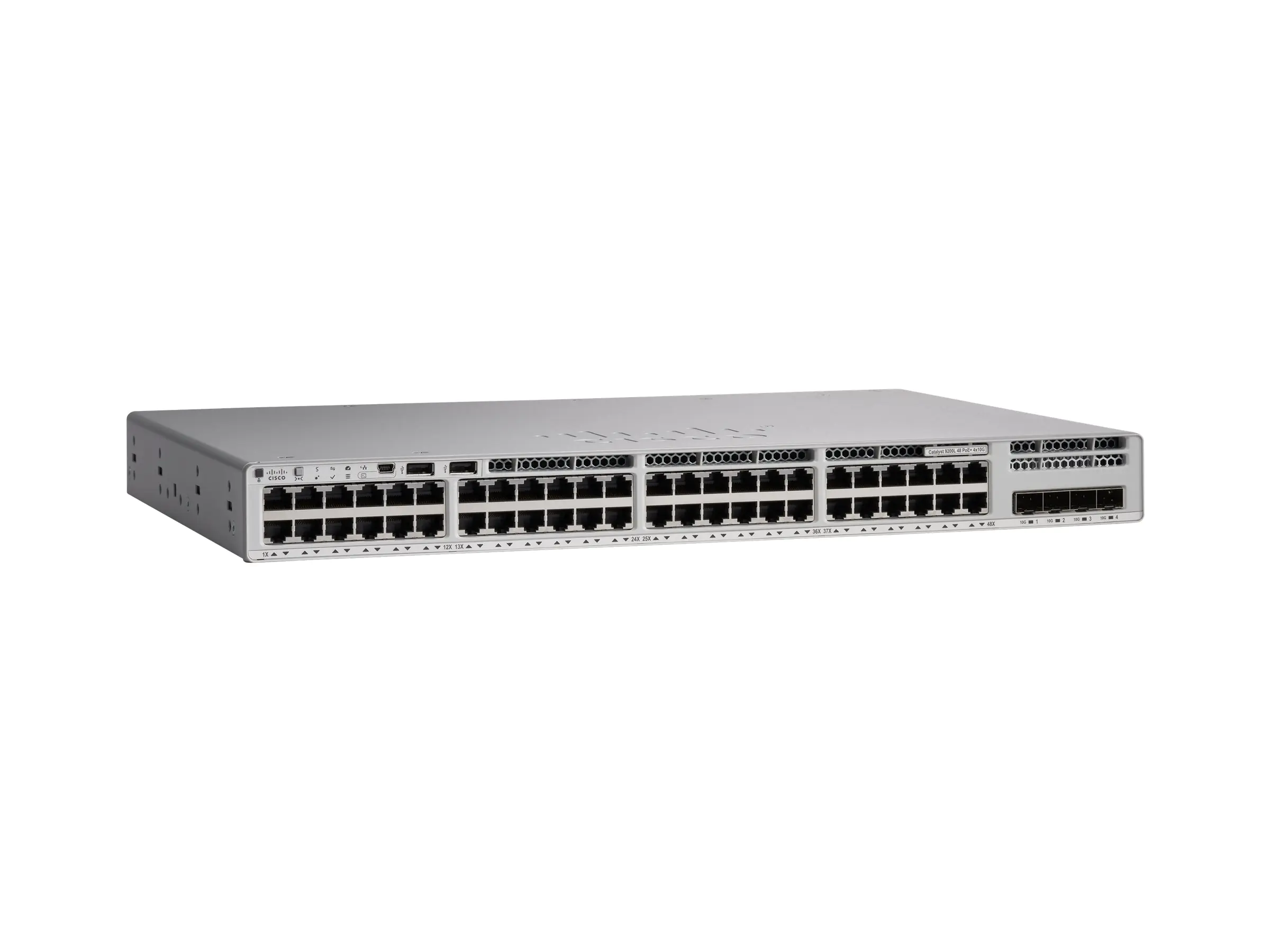 Cisco Catalyst 9200L - Network Essentials - Switch - L3 - managed - 48 x 10/100/1000 (PoE+) + 4 x 10 Gigabit SFP+ (Uplink) - an Rack montierbar - PoE+ (370 W)
