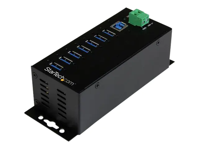 StarTech HB30A7AME USB 3.0 Hub (7-Port, Din-Rail, Industrielle Anwendung, externes Netzteil, Uberspannungsschutz, ESD, 350 W, 15 kV) - Hub - 7 x USB 3.2 Gen 1 - an DIN-Schiene montierbar, wandmontierbar - TAA-konform - für P/N: ITB20D3250