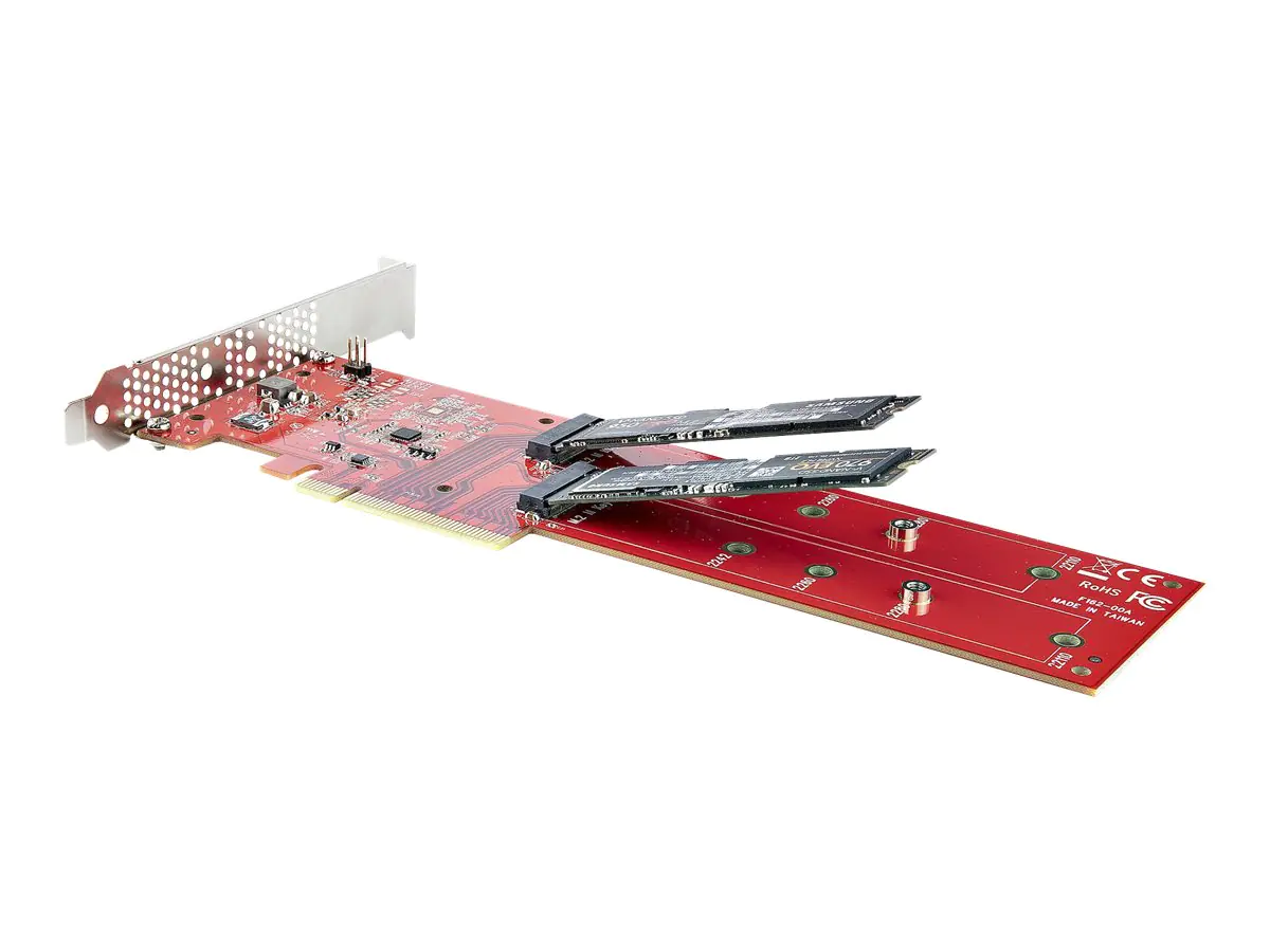 StarTech Dual M 2 PCIe AdapterKarte, PCIe x8/ x16 auf Dual AHCI oder NVMe M.2 SSDs, PCI Express 4.0, 7,8GB/s pro Laufwerk, Bifurkation Erforderlich - Windows/Linux Kompatibel (DUAL-M2-PCIE-CARD-B) - Schnittstellenadapter - M.2 - Erweiterungsschlitz auf 2