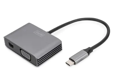 Digitus - Videoadapter - 24 pin USB-C (M) zu Mini DisplayPort, HD-15 (VGA) (W) - DisplayPort 1.4 - 20 cm - Support von 4K 30 Hz - Space-grau