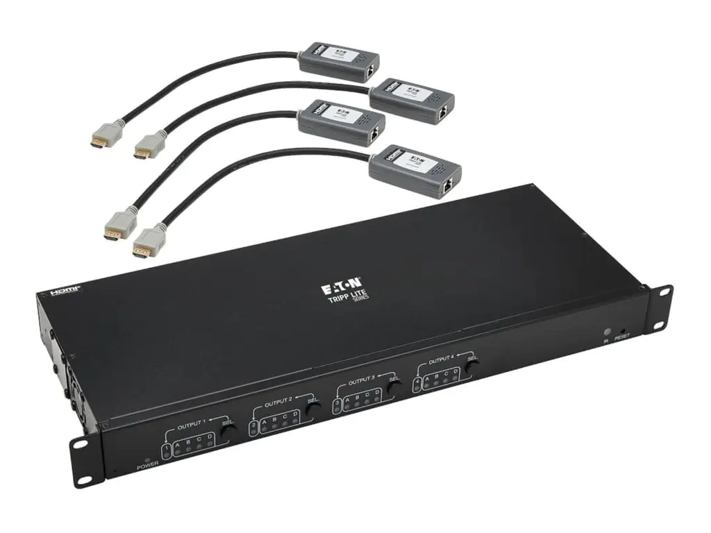 Tripp Eaton Tripp Lite series 4x4 HDMI over Cat6 Matrix Switch Kit, Switch/4x Pigtail Receivers -