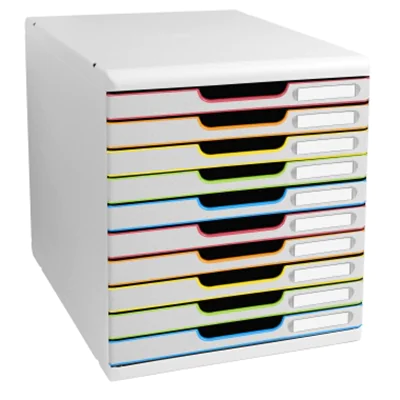 Exacompta Schubladenbox MODULO 10 Schubladen DIN A4+ Polystyrol Gehäusefarbe: weiß Farbe der Schublade: weiß/harlekin