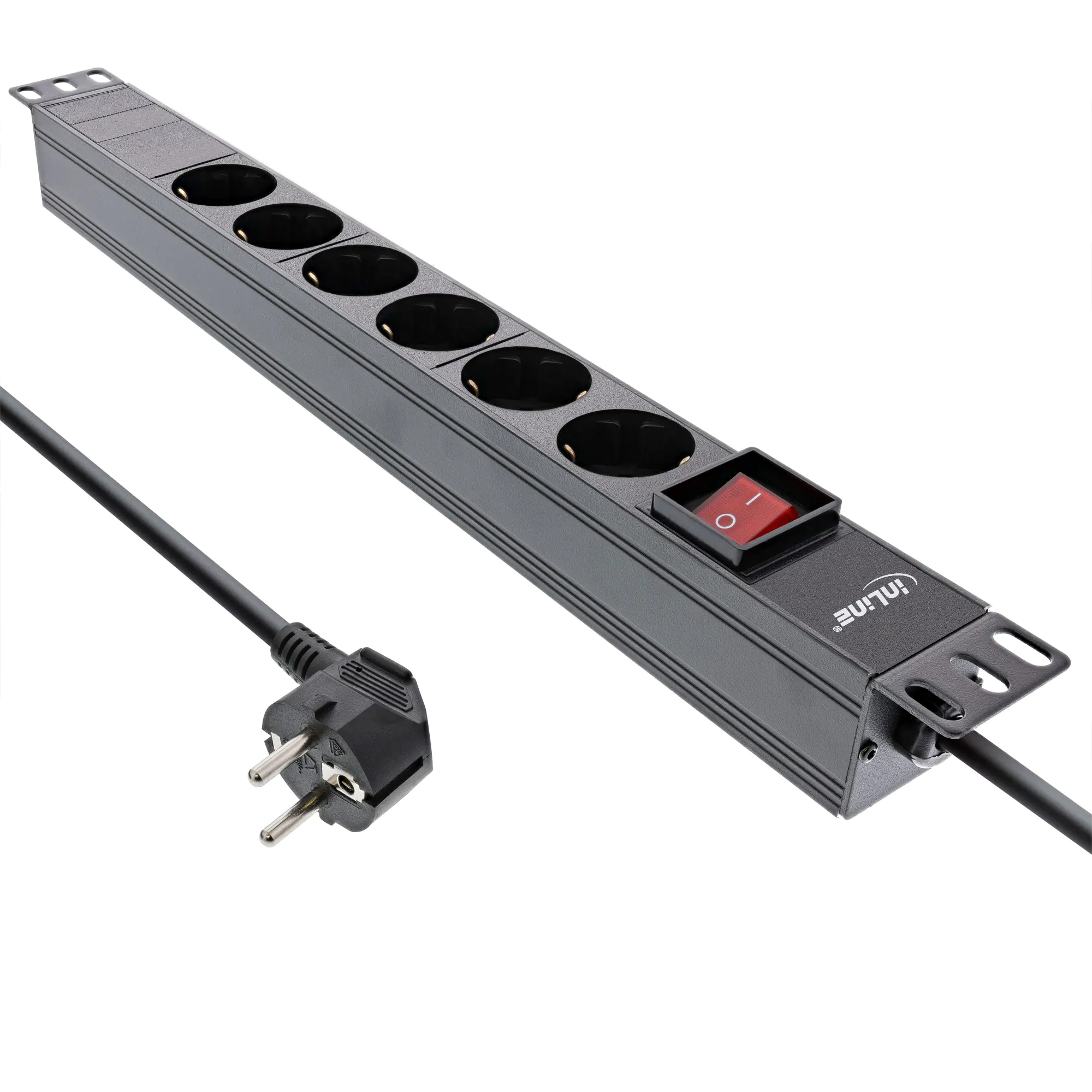 InLine - Steckdosenleiste (Rack - einbaufähig) - 3680 Watt - Eingabe, Eingang power CEE 7/7 - Ausgangsanschlüsse: 6 (6 x Spannung) - 1U - 48.3 cm (19") - 2 m Schnur - Schwarz, RAL 9004