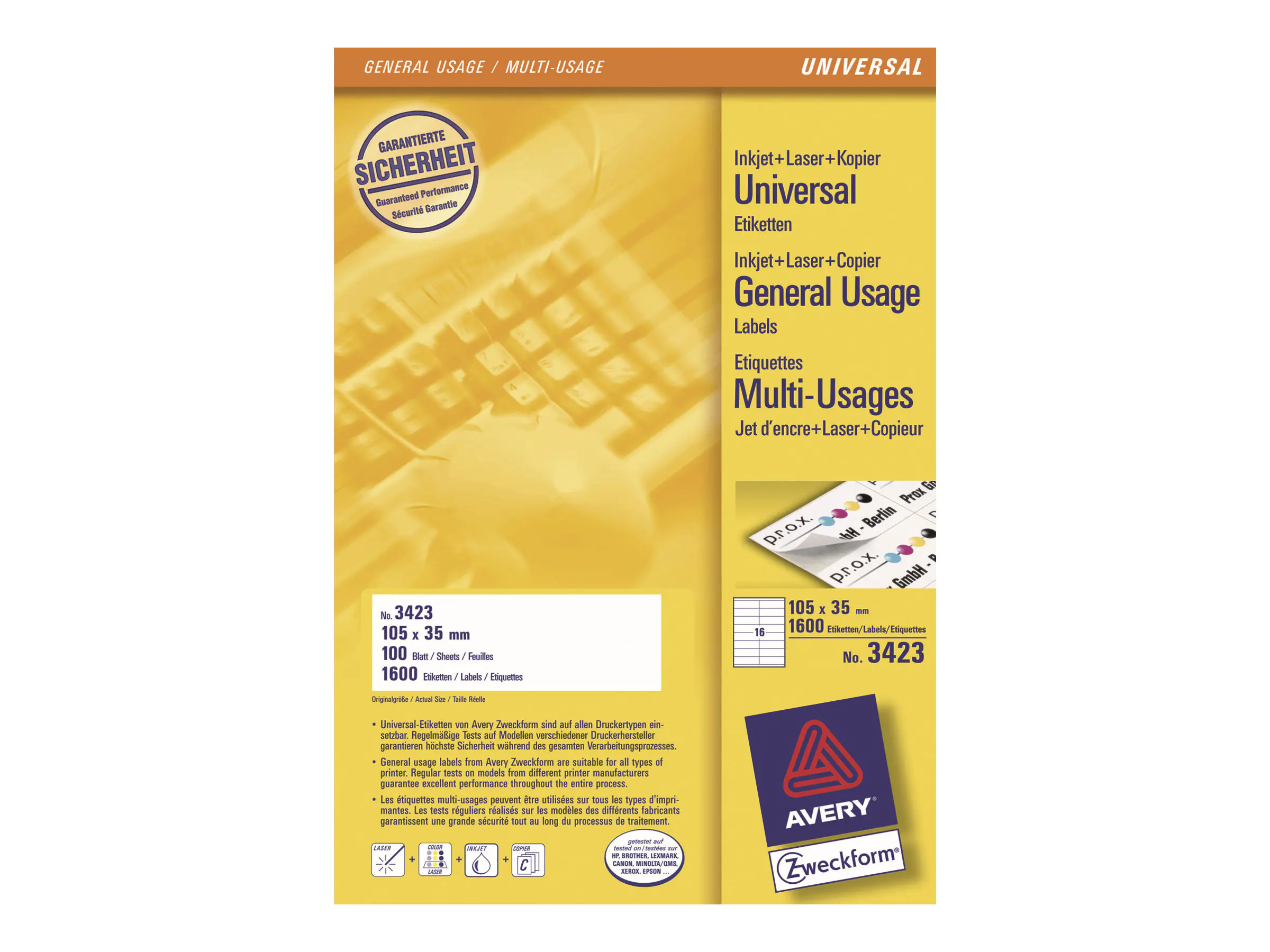 Avery Zweckform Avery - Weiß - 105 x 35 mm 1600 Etikett(en) (100 3423