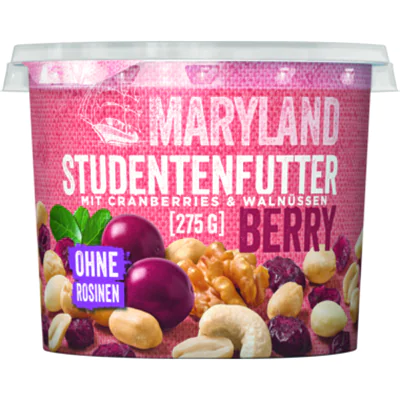 MARYLAND Studentenfutter Berry Erdnüssen, Cashewkernen, Walnüssen, Mandeln, getrockneten Cranberries 275 g/Pack.