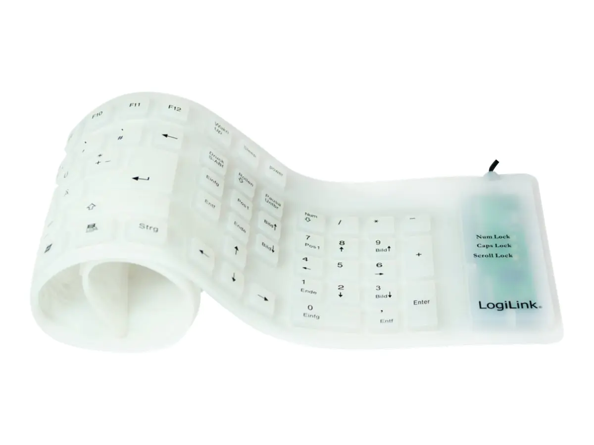 LogiLink Flexible Waterproof - Tastatur - PS/2, USB - QWERTZ - Deutsch - weiß