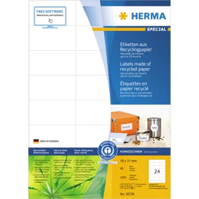 HERMA 10729, Weiß, Selbstklebendes Druckeretikett, Gestanztes Etikett, A4, Papier, Laser/Inkjet