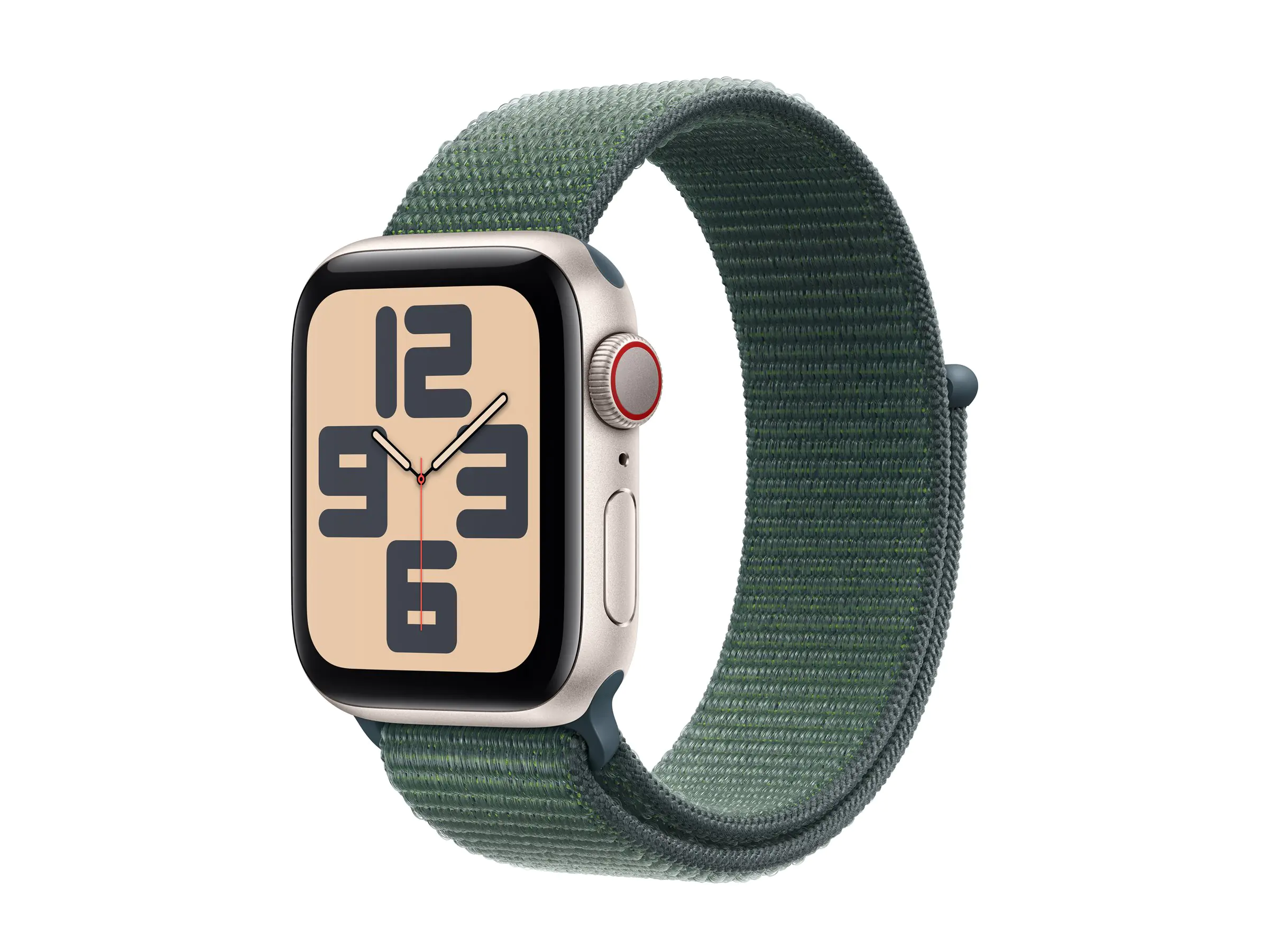 Apple Watch SE (GPS + Cellular) - 40 mm - Starlight Aluminium - intelligente Uhr mit Sportschleife - weiches, zweilagiges Nylon - seegrün - Handgelenkgröße: 130-200 mm - 32 GB - LTE, Wi-Fi 4, Bluetooth - 4G - 27.8 g